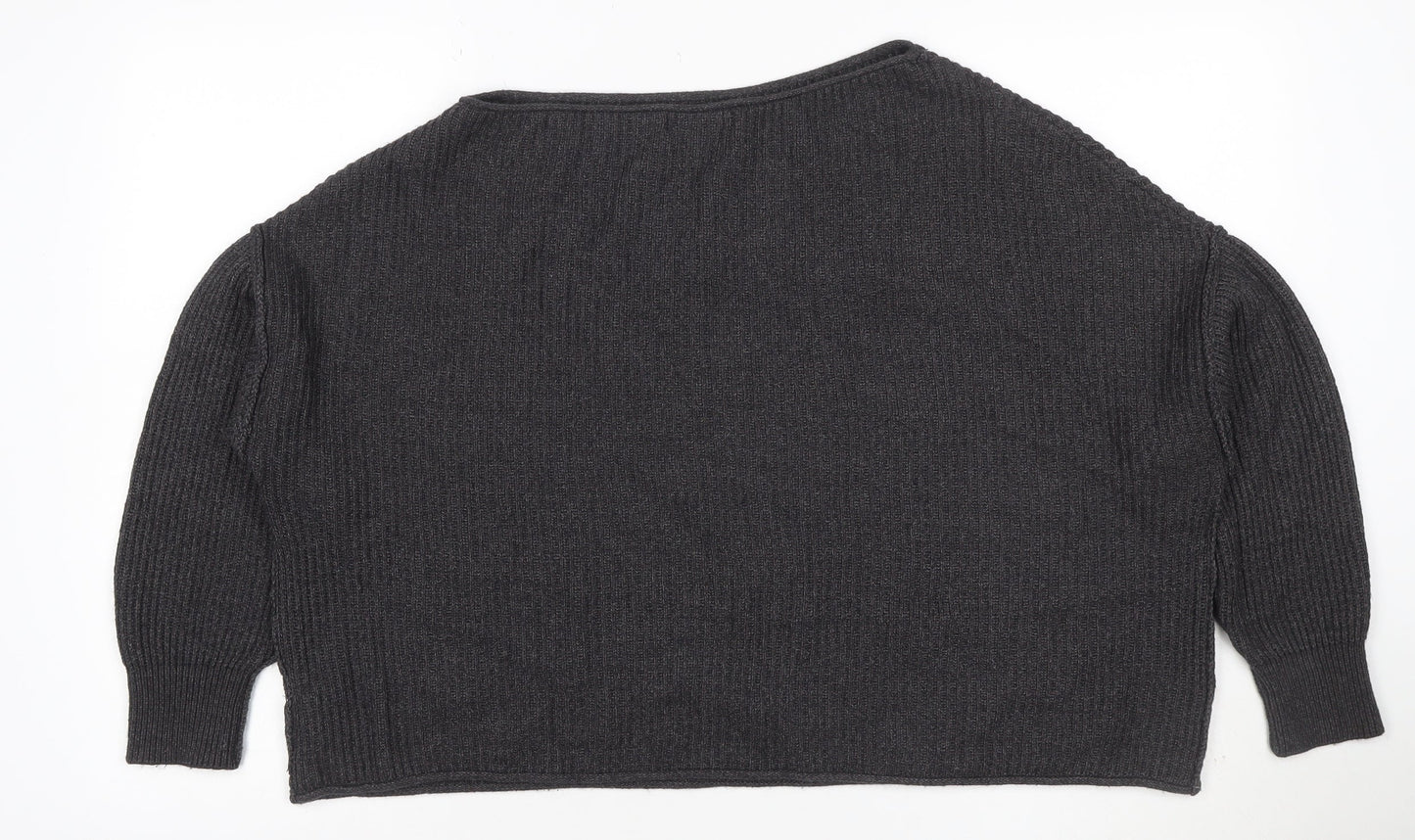 Pull&Bear Women’s Grey Ribbed Knit Balloon Sleeve Jumper Size M