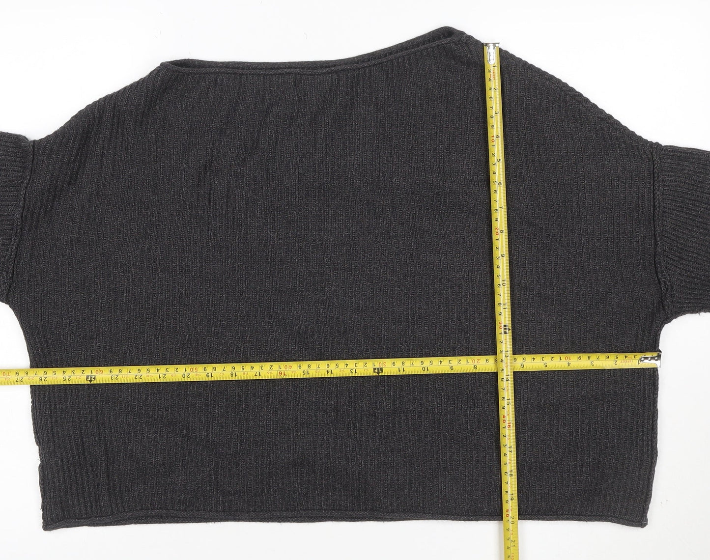 Pull&Bear Women’s Grey Ribbed Knit Balloon Sleeve Jumper Size M