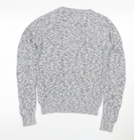 Zara Man Grey S Cable Knit Cotton Crew Neck Pullover Jumper