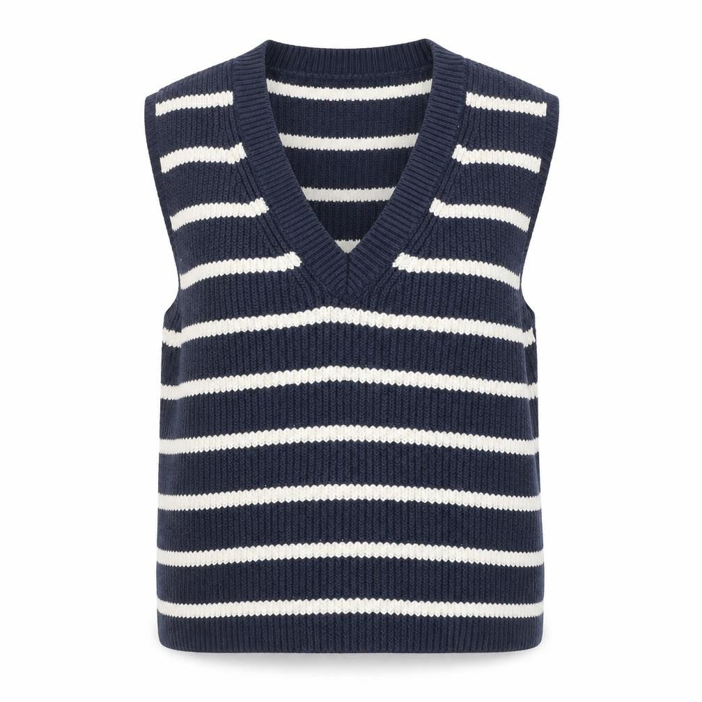 Zara Women’s Blue Ivory Striped V-Neck Knit Vest Jumper Size S