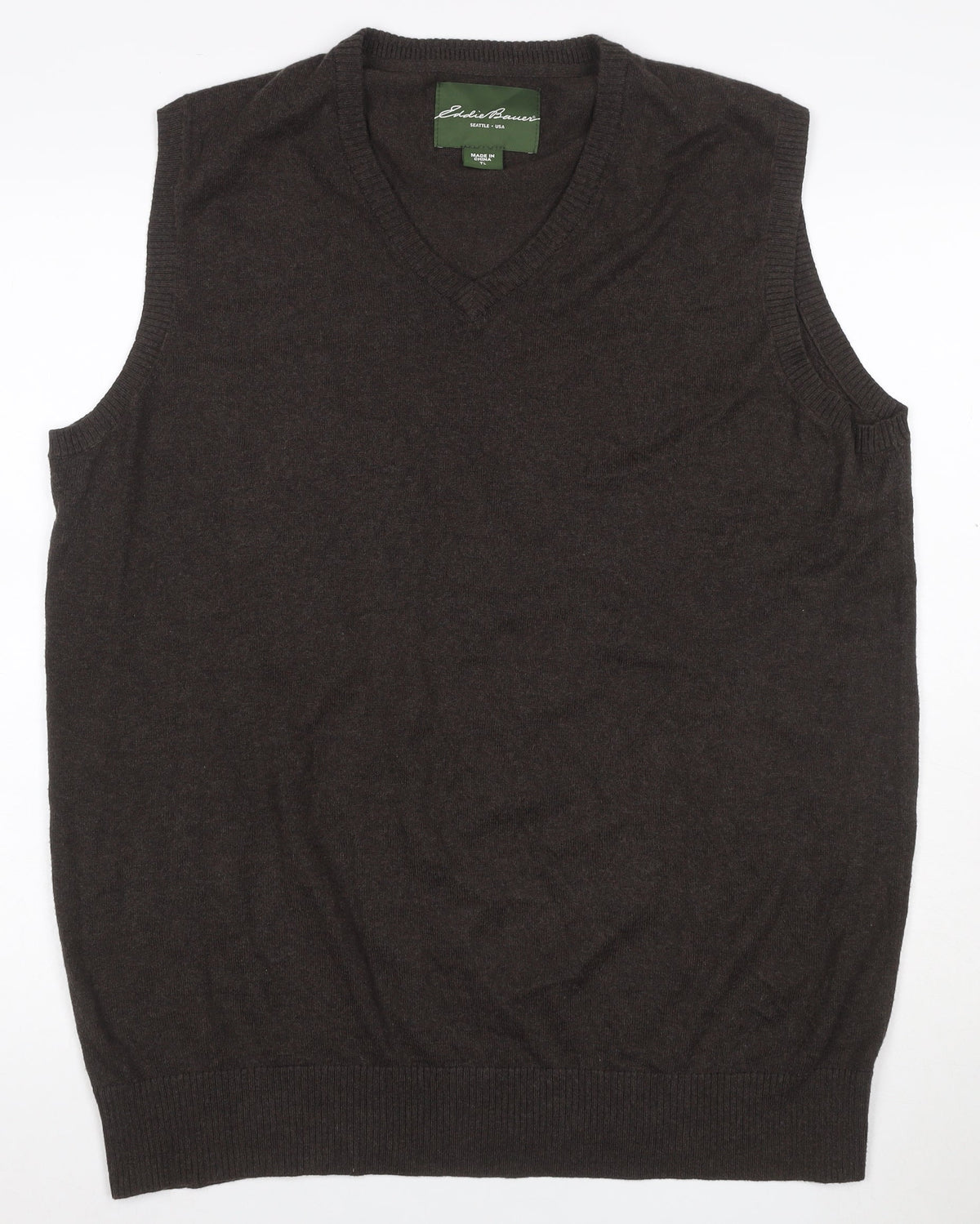 Eddie Bauer Men’s Brown L Tall Cashmere Cotton V-Neck Knit Vest