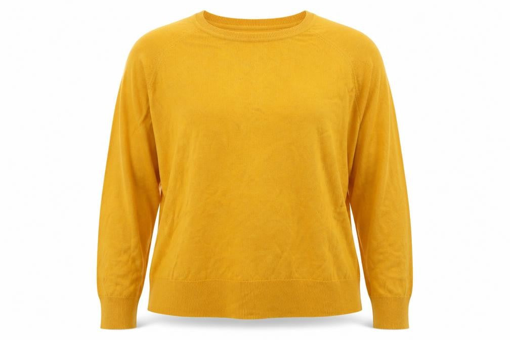 Zara Women Yellow M Basic Knit Crew Neck Raglan Long Sleeve Top