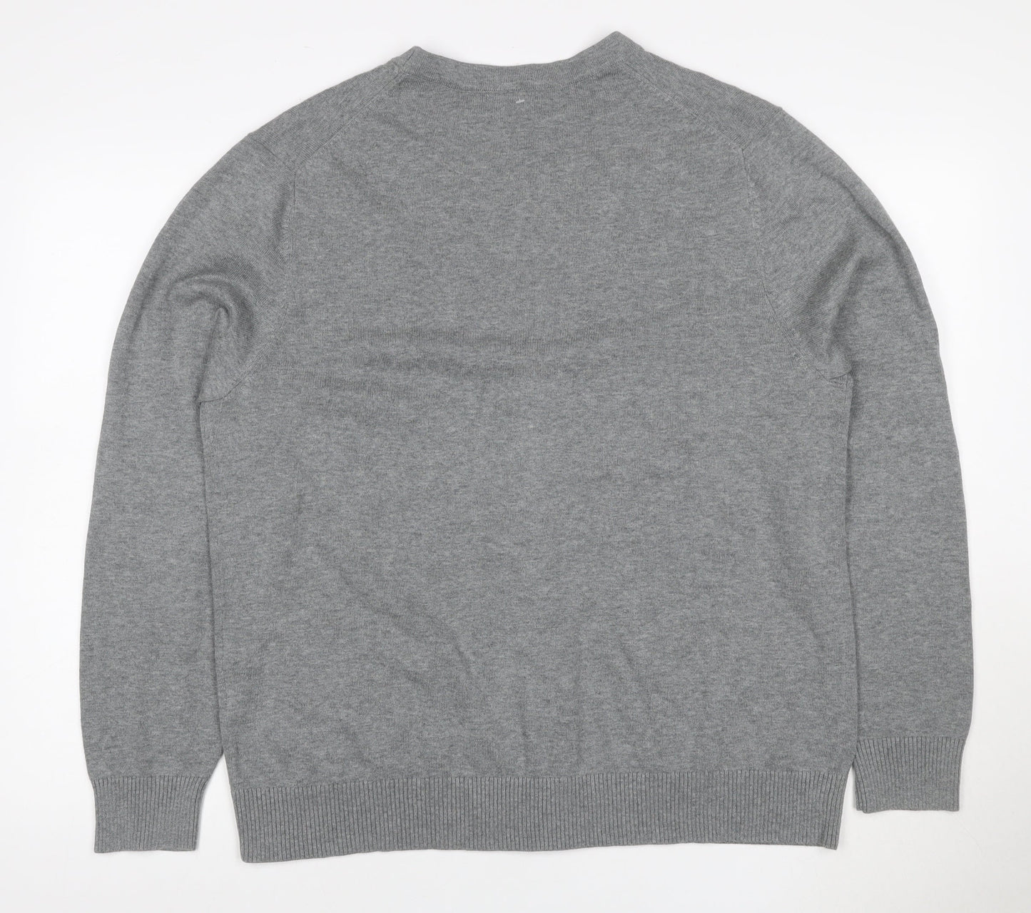 Lands' End Men Grey L Button V-Neck Cotton Knit Cardigan Pockets