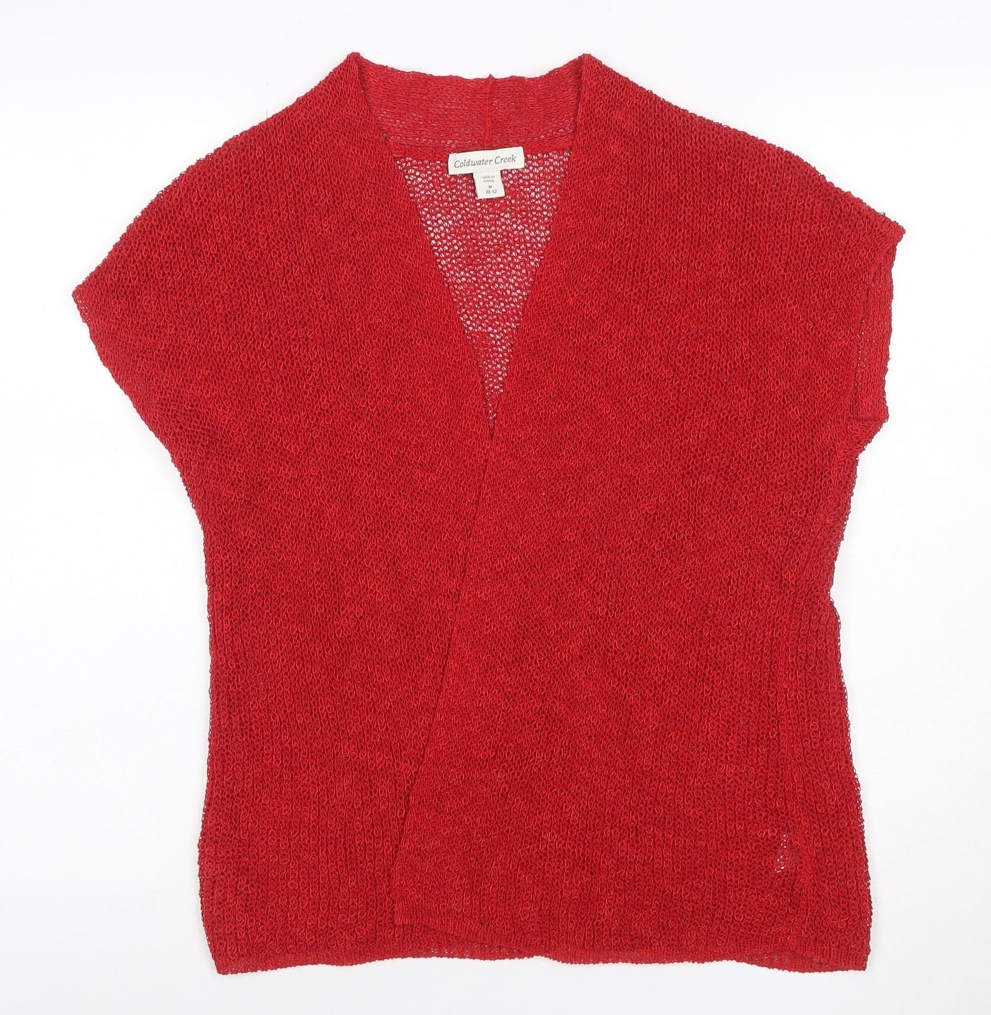Coldwater Creek Women Red M Open Knit Linen Blend Cardigan