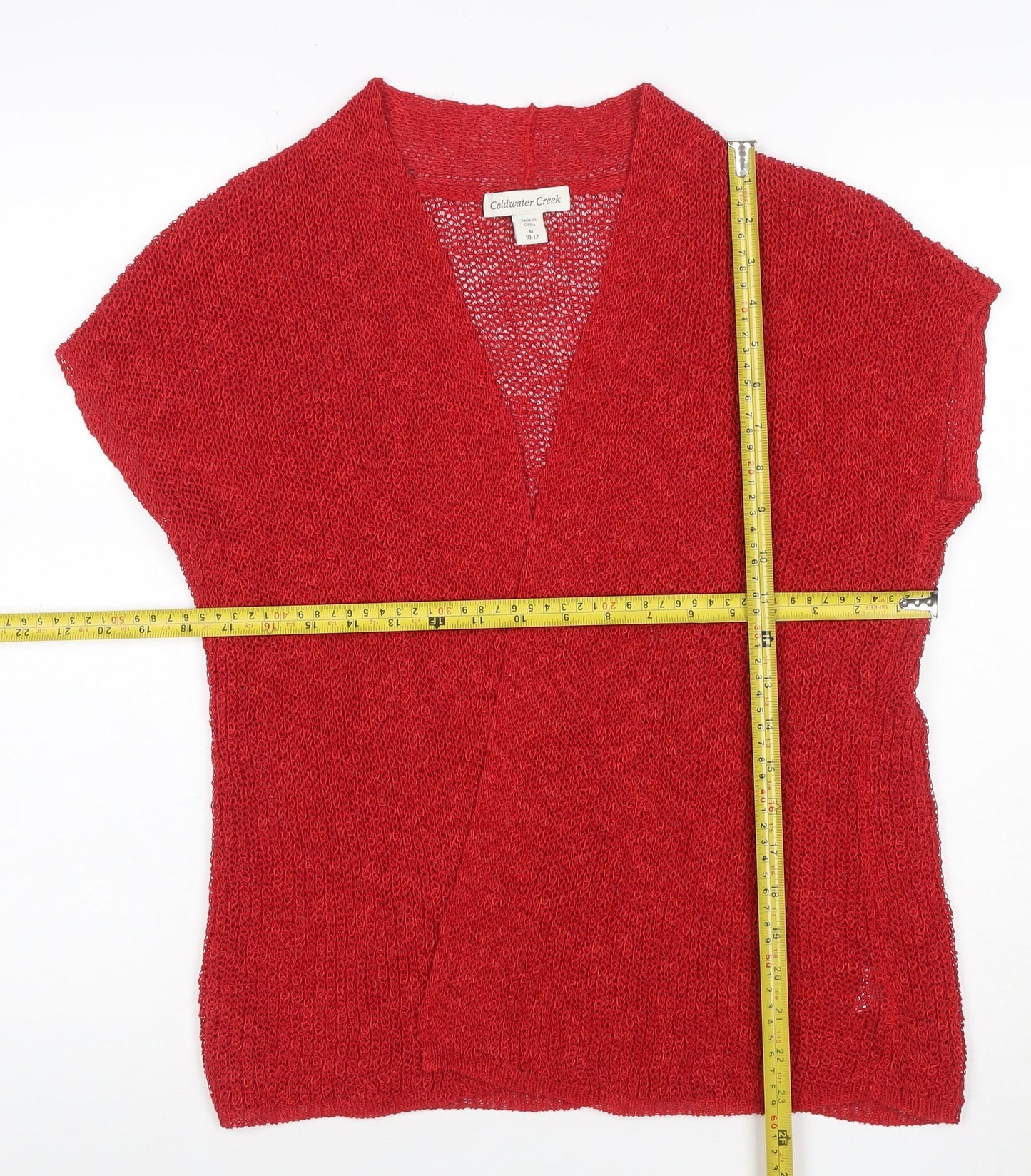 Coldwater Creek Women Red M Open Knit Linen Blend Cardigan