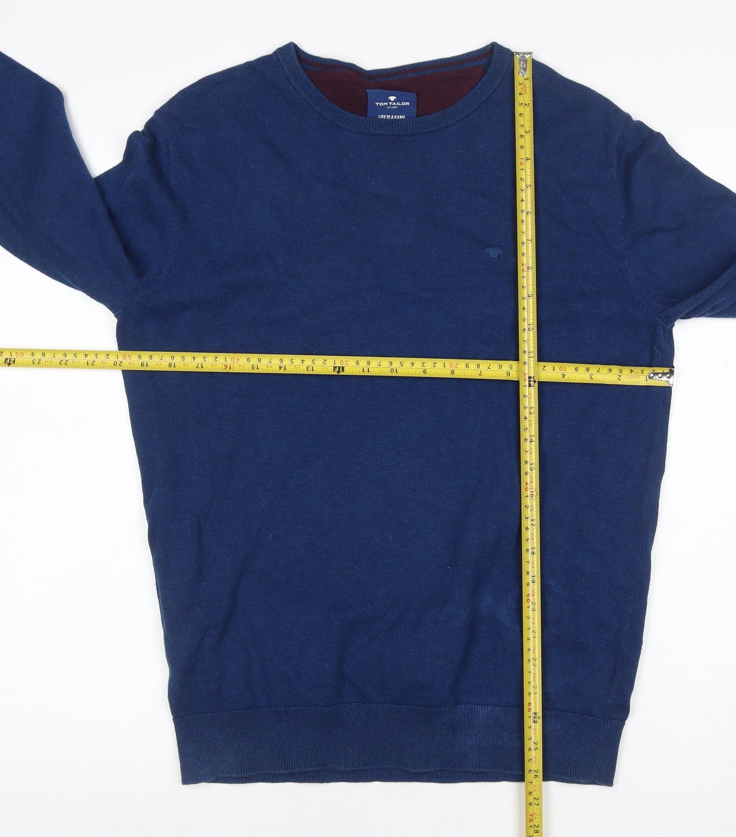 Tom Tailor Men's Blue L Cotton Crew Neck Logo Pullover Jumper
