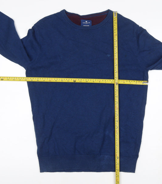 Tom Tailor Men's Blue L Cotton Crew Neck Logo Pullover Jumper