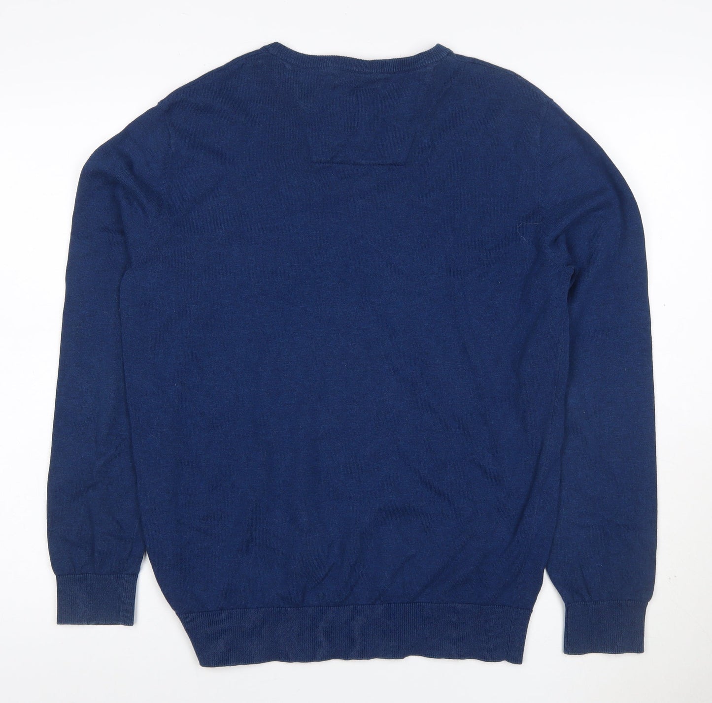 Tom Tailor Men's Blue L Cotton Crew Neck Logo Pullover Jumper