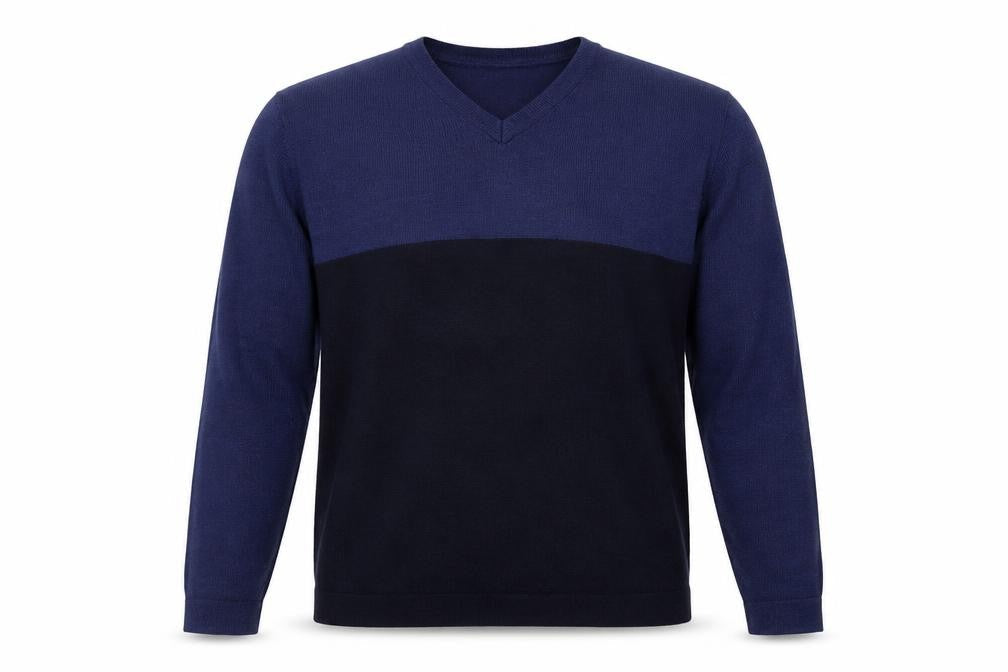 Next Men's Blue Black Merino Wool V-Neck Pullover Jumper M