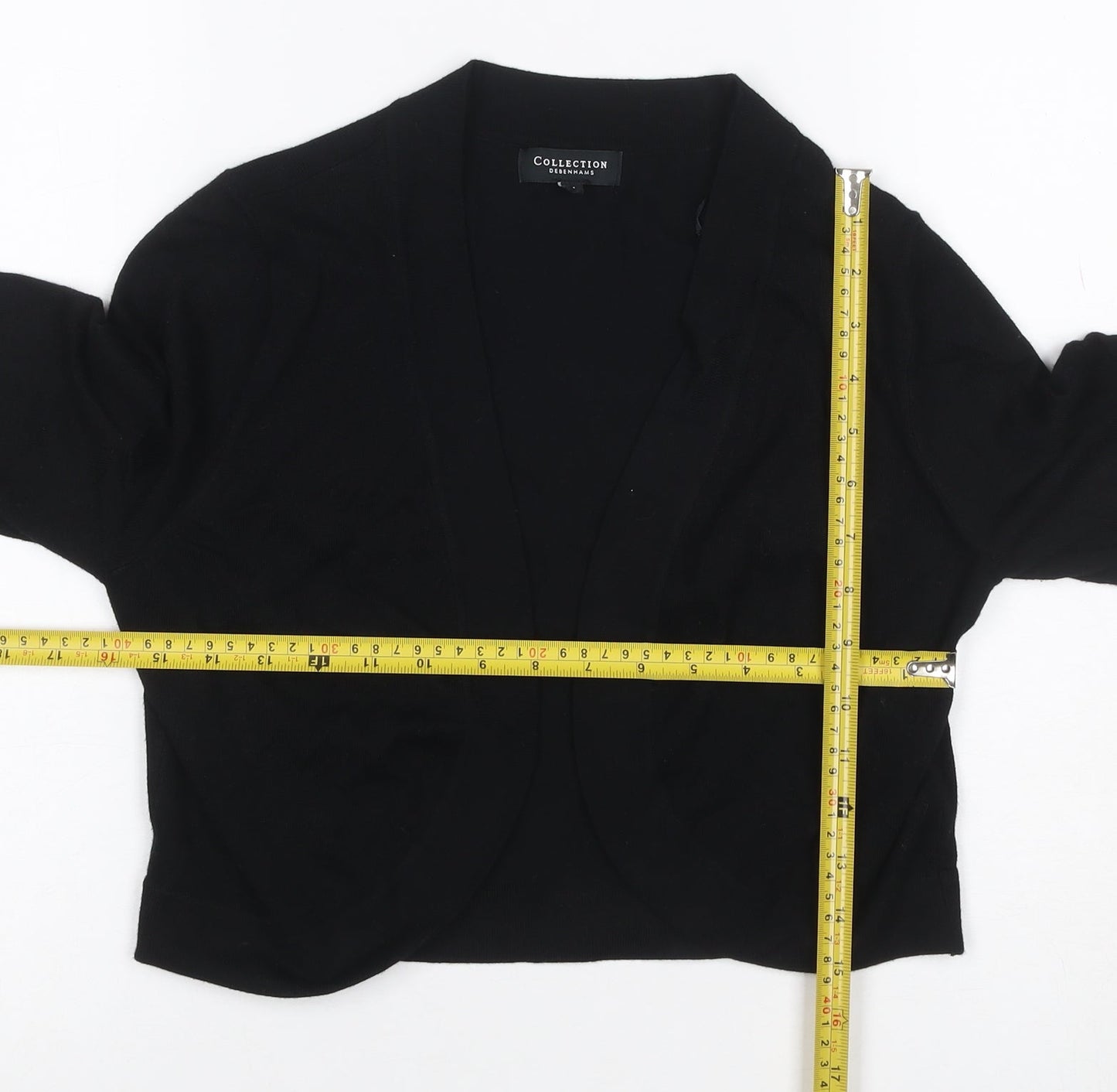 Collection Debenhams Women Black Size 14 Open V-Neck Knit Cardigan