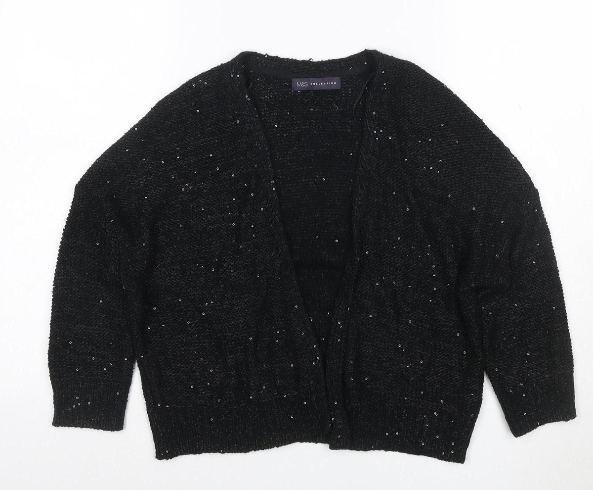 Marks & Spencer Women Black UK 10 Open Sequin Knit Cardigan