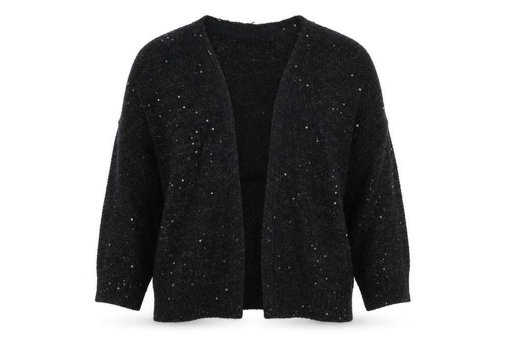 Marks & Spencer Women Black UK 10 Open Sequin Knit Cardigan