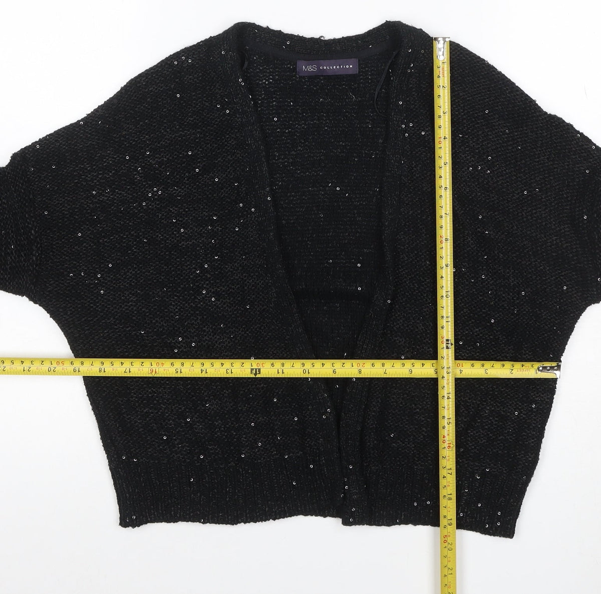 Marks & Spencer Women Black UK 10 Open Sequin Knit Cardigan