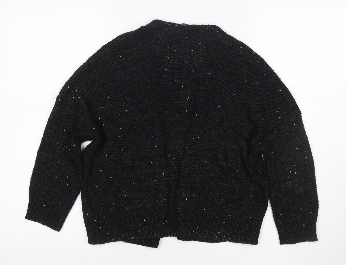Marks & Spencer Women Black UK 10 Open Sequin Knit Cardigan