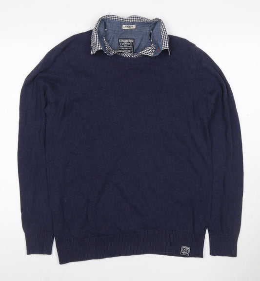 Kensington Dockside Men's Navy M Collared Cotton Knit Pullover Jumper