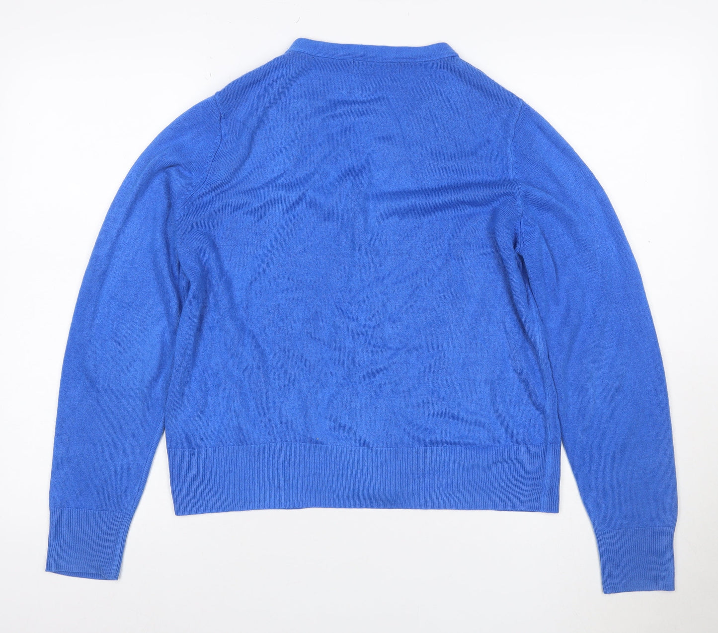 Marks and Spencer Women Blue Size 12 V-Neck Button Cardigan