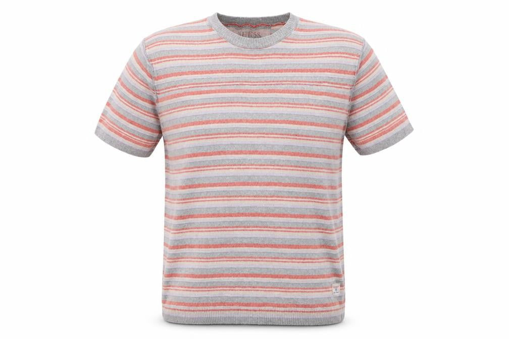 Guess Men’s Grey Striped Cotton Crew Neck Short Sleeve T-Shirt XXL