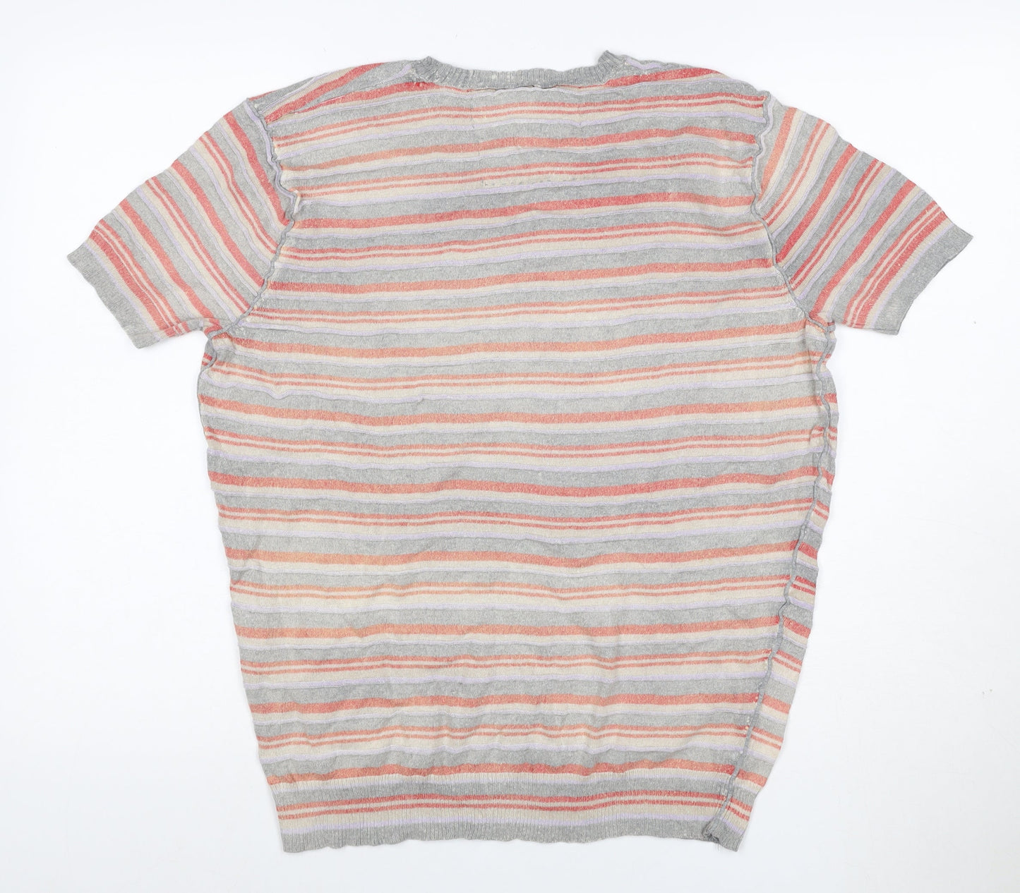 Guess Men’s Grey Striped Cotton Crew Neck Short Sleeve T-Shirt XXL