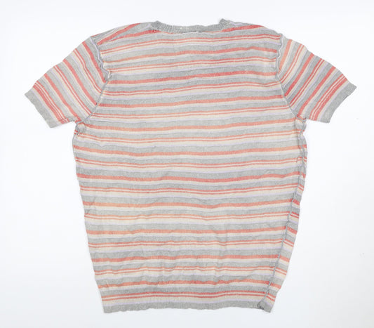 Guess Men’s Grey Striped Cotton Crew Neck Short Sleeve T-Shirt XXL