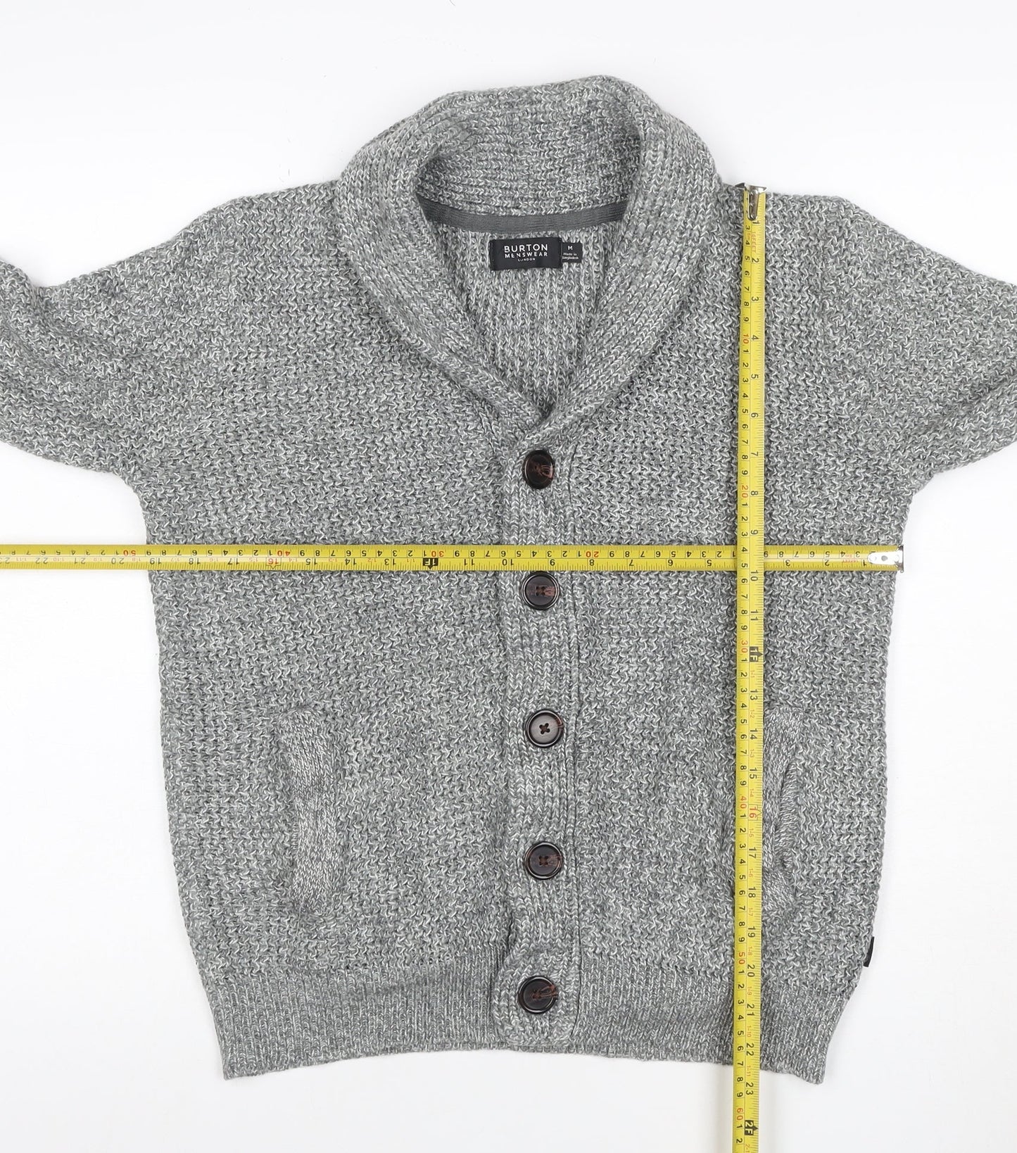 Burton Menswear Men’s Grey M Shawl Collar Button Knit Cardigan