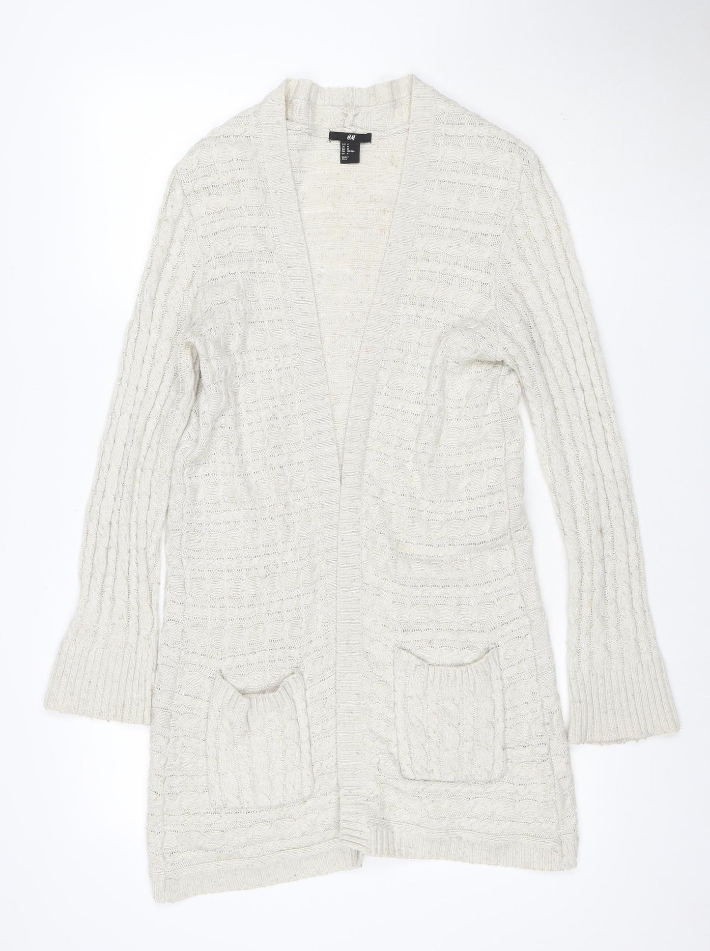 H&M Women Ivory M Open Cable Knit Wool Blend Long Cardigan