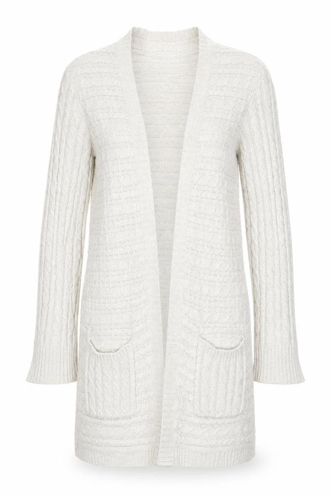 H&M Women Ivory M Open Cable Knit Wool Blend Long Cardigan