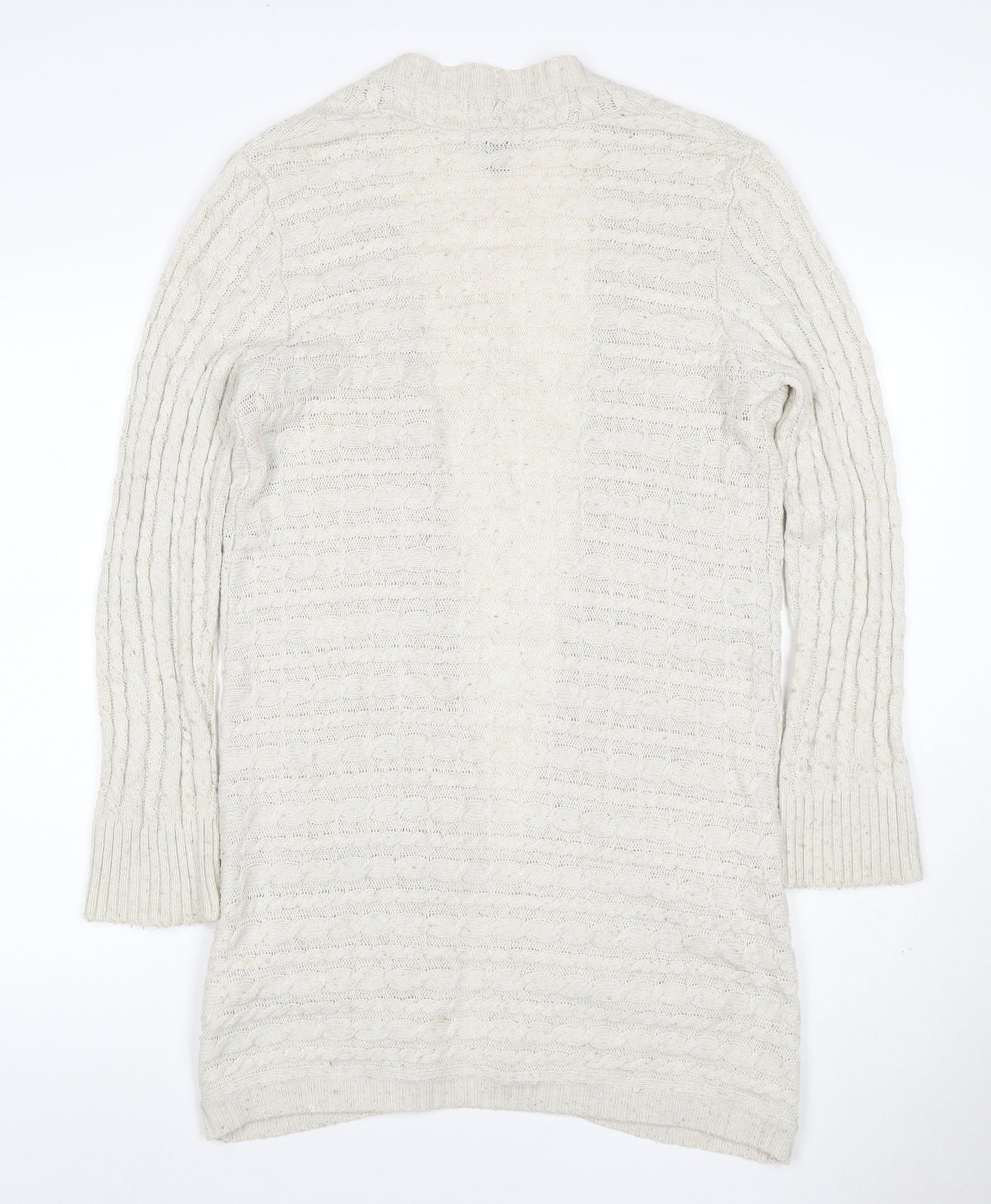 H&M Women Ivory M Open Cable Knit Wool Blend Long Cardigan