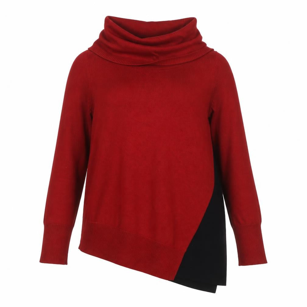 Metrology Women’s Red Black Cowl Neck Colour Block Tunic Jumper S