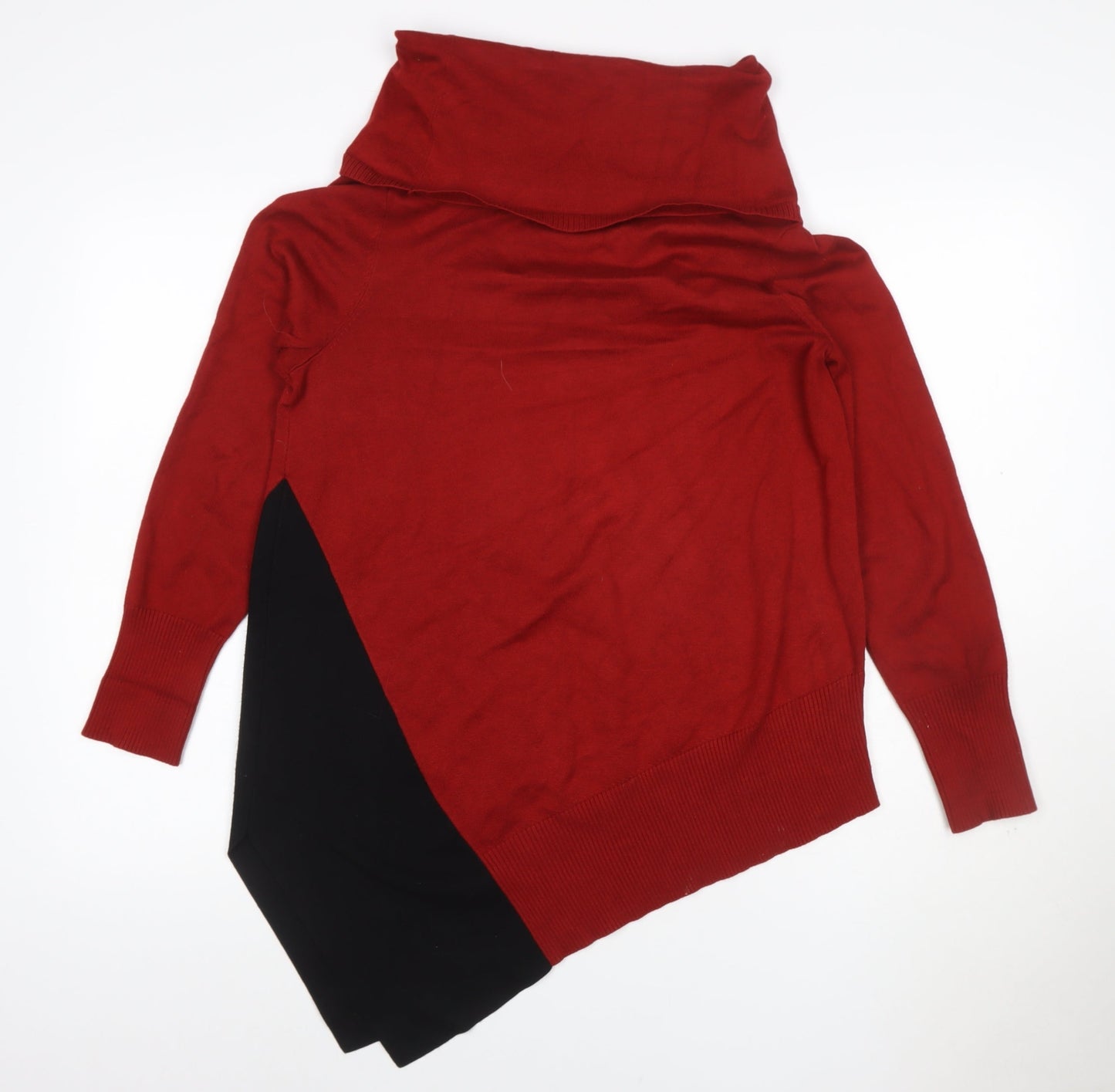 Metrology Women’s Red Black Cowl Neck Colour Block Tunic Jumper S
