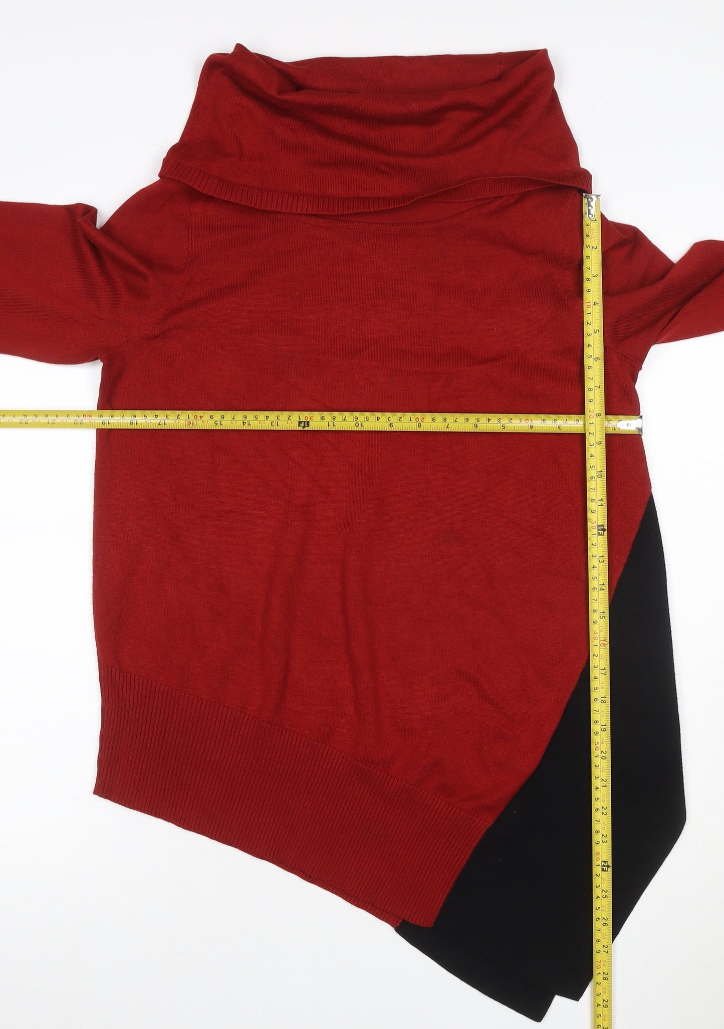 Metrology Women’s Red Black Cowl Neck Colour Block Tunic Jumper S