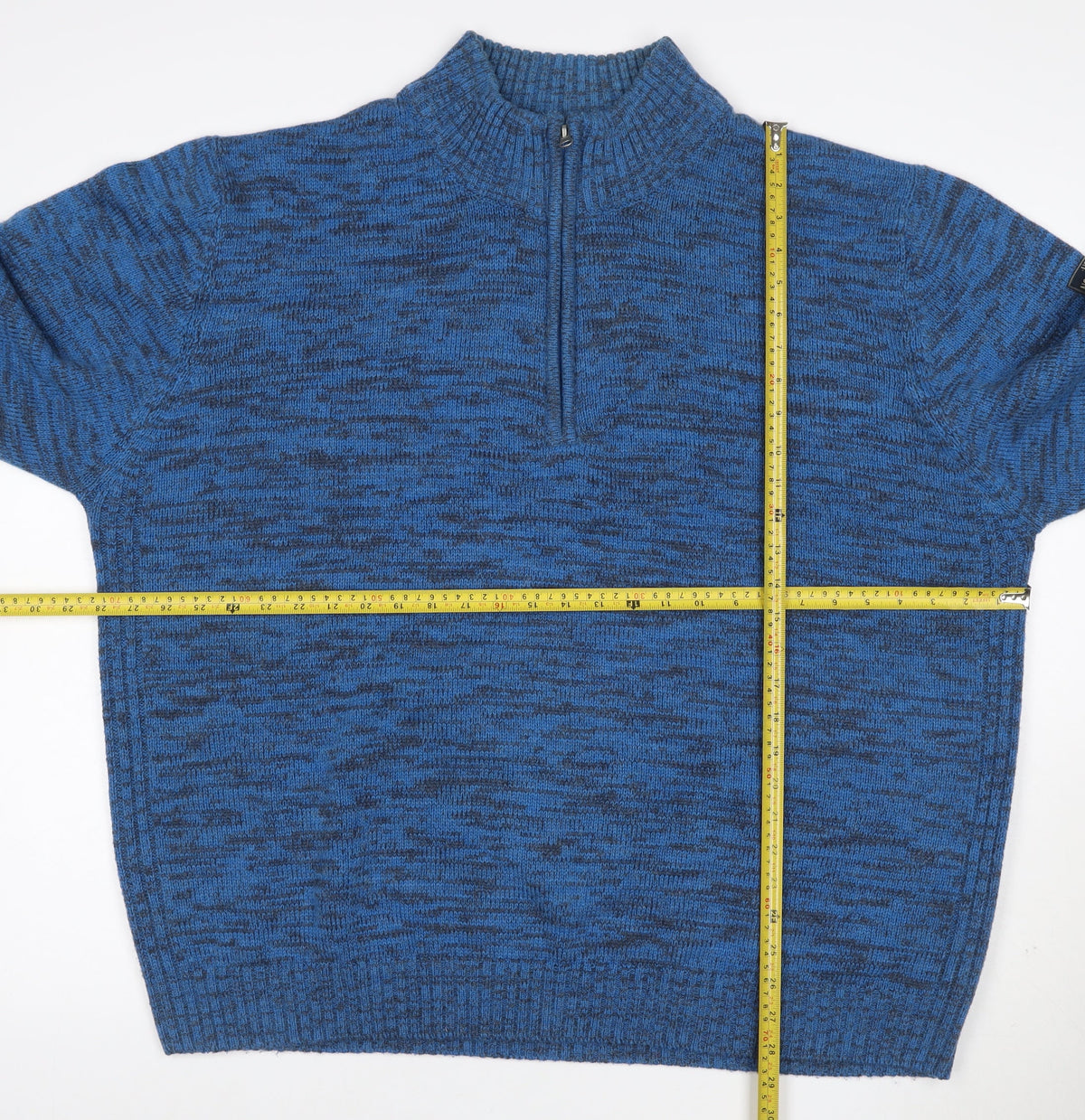 Brand and care label for Atlas for Men Men's Blue 4XL Quarter Zip High Neck Knit Jumper