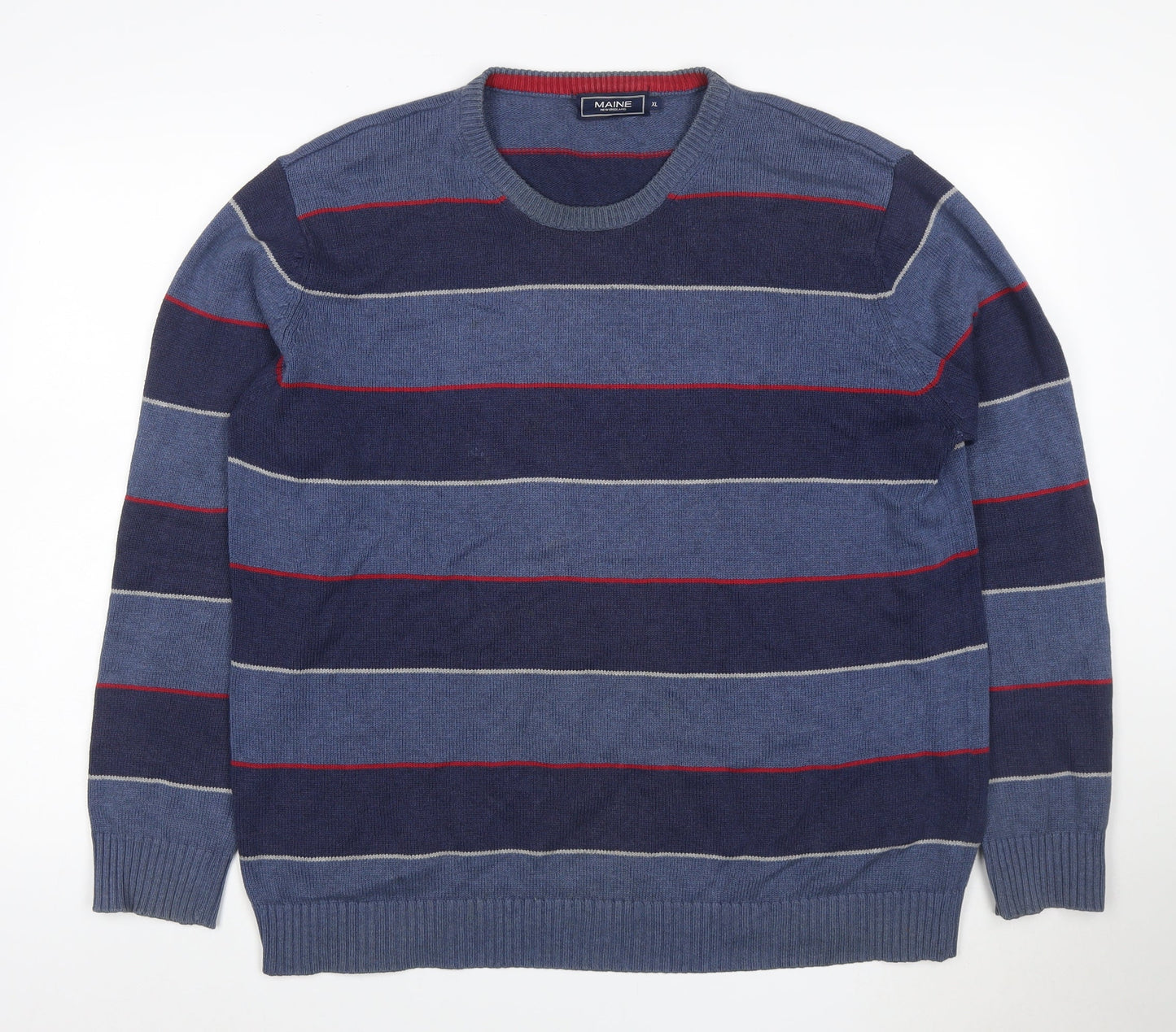 Maine New England Men’s Blue Striped Cotton Knit Pullover Jumper XL