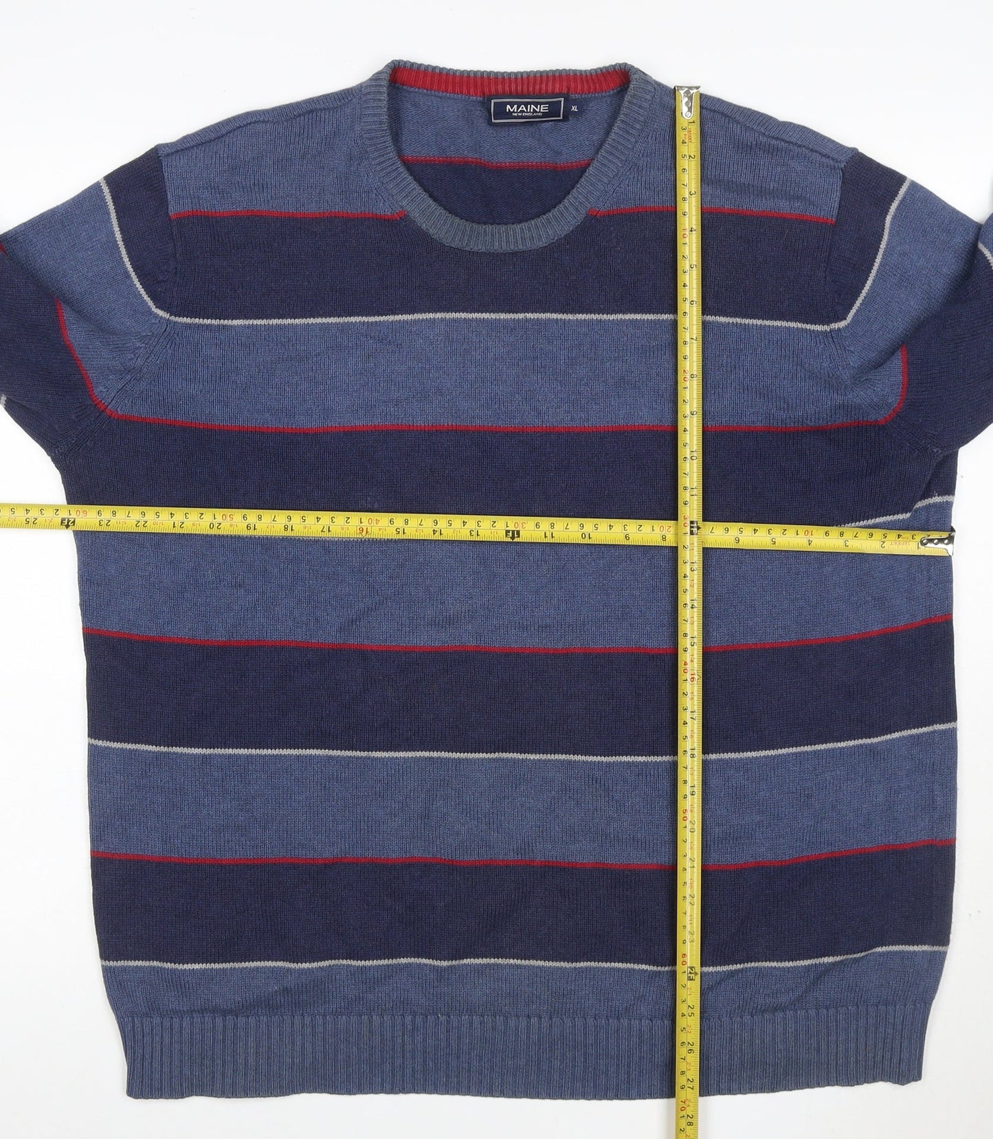 Maine New England Men’s Blue Striped Cotton Knit Pullover Jumper XL