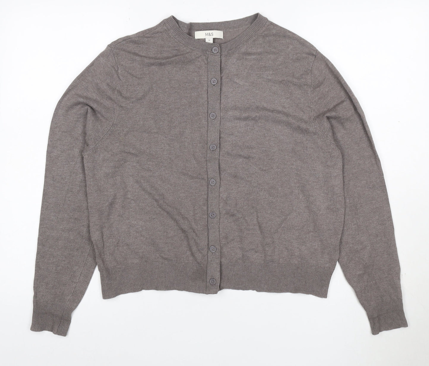 Marks and Spencer Women Brown UK 16 Crew Neck Button Knit Cardigan