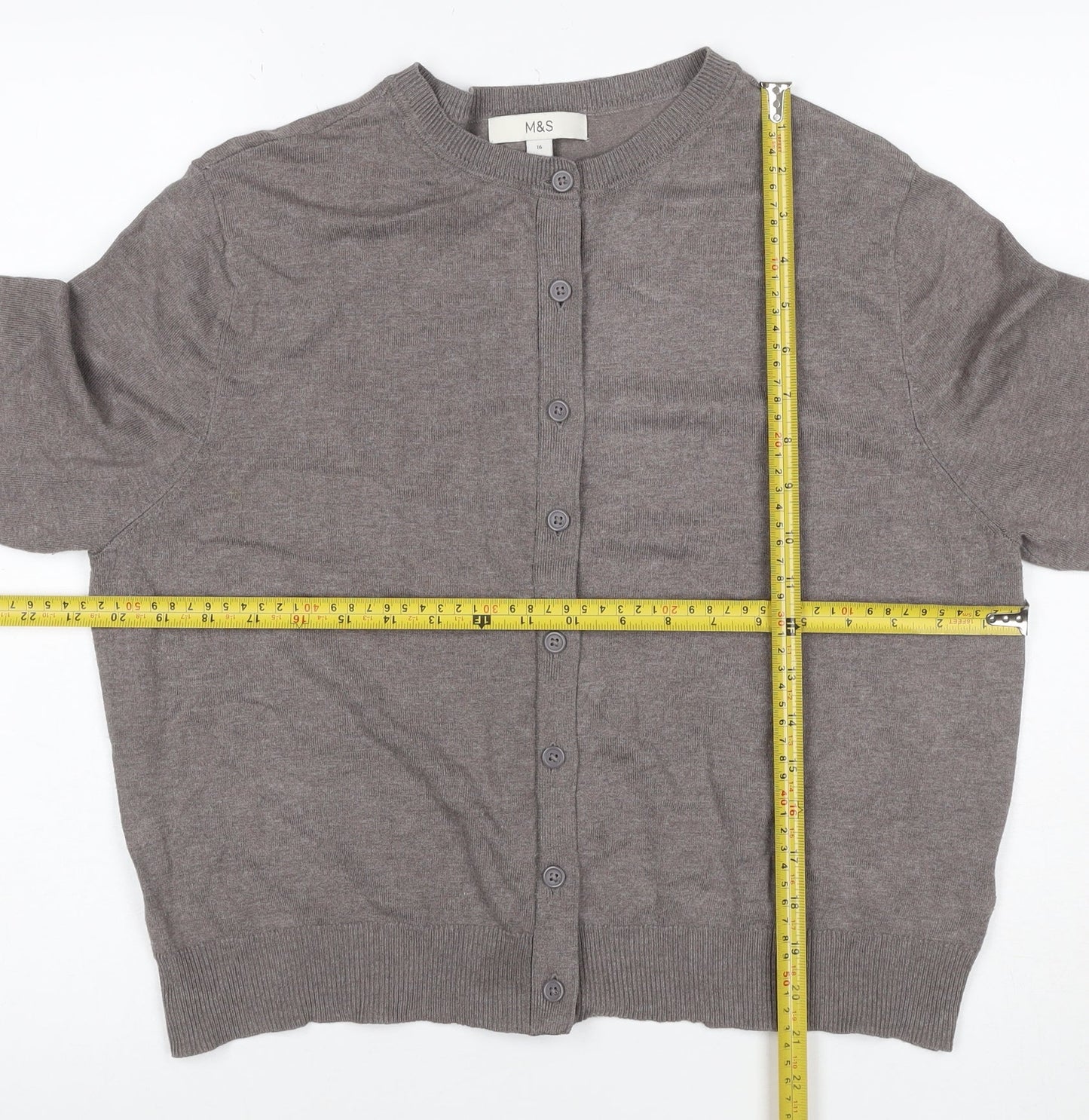 Marks and Spencer Women Brown UK 16 Crew Neck Button Knit Cardigan
