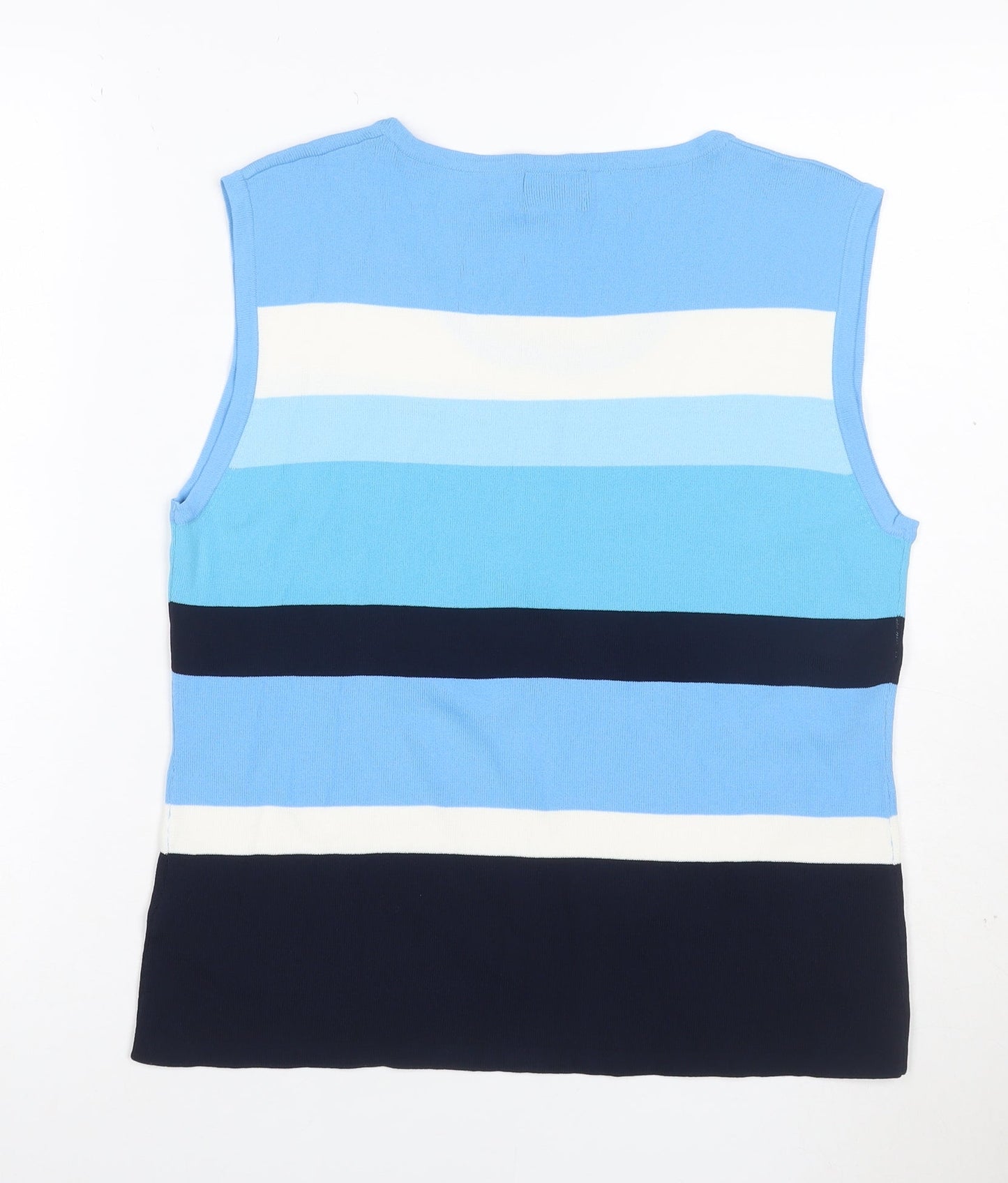 Roman Women Blue Stripe Knit Sleeveless Tank Top Size L
