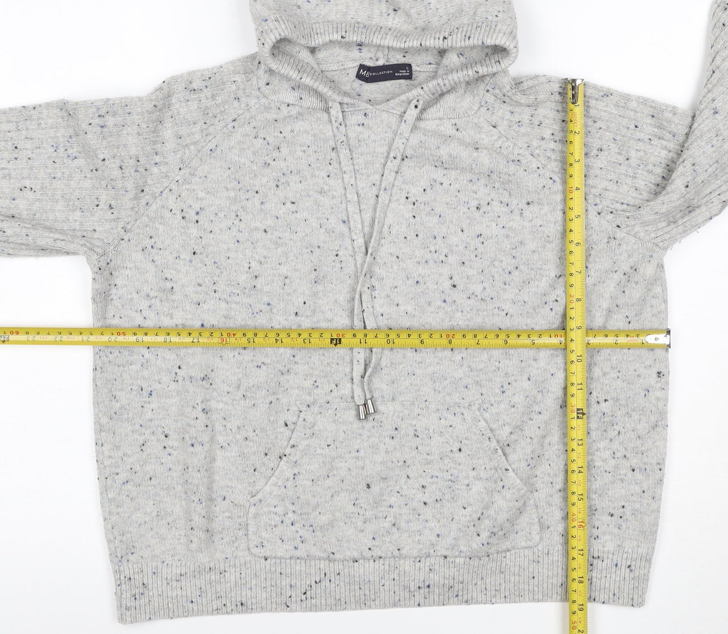 Marks and Spencer Women Grey L Speckled Knit Pullover Hoodie