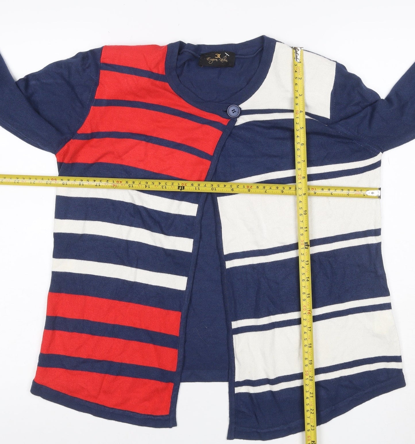 Eugen Klein Women’s Navy Red White Striped Open Cardigan UK 12