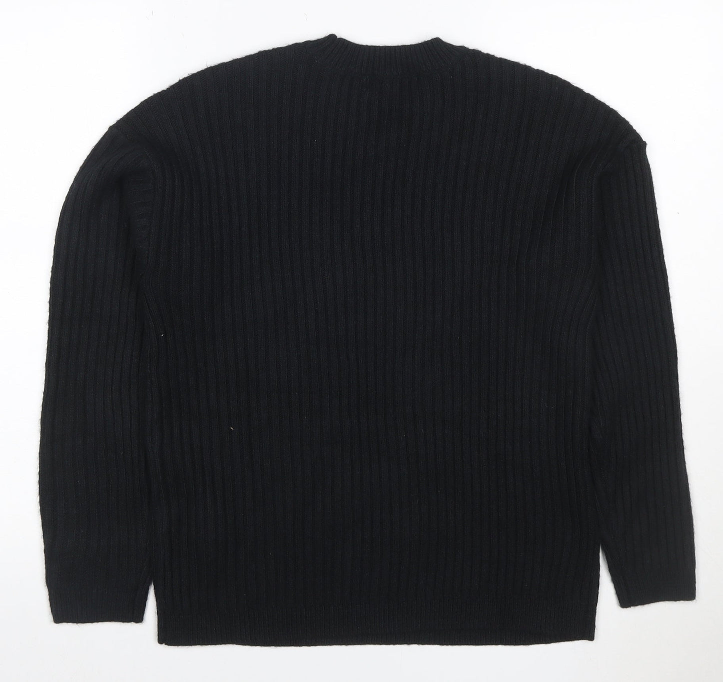 Marks & Spencer Women’s Black M Rib Knit Crew Neck Wool Blend Jumper