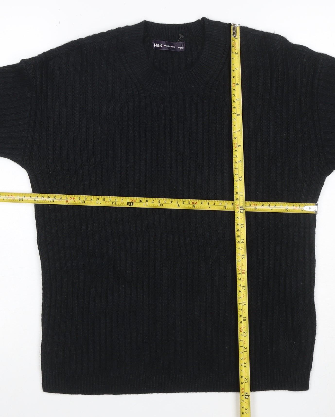 Marks & Spencer Women’s Black M Rib Knit Crew Neck Wool Blend Jumper
