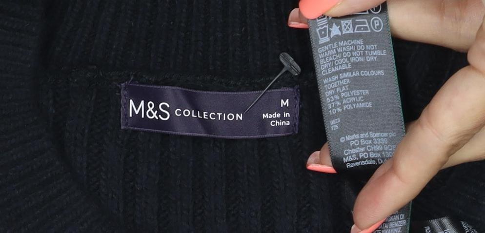 Marks & Spencer Women’s Black M Rib Knit Crew Neck Wool Blend Jumper