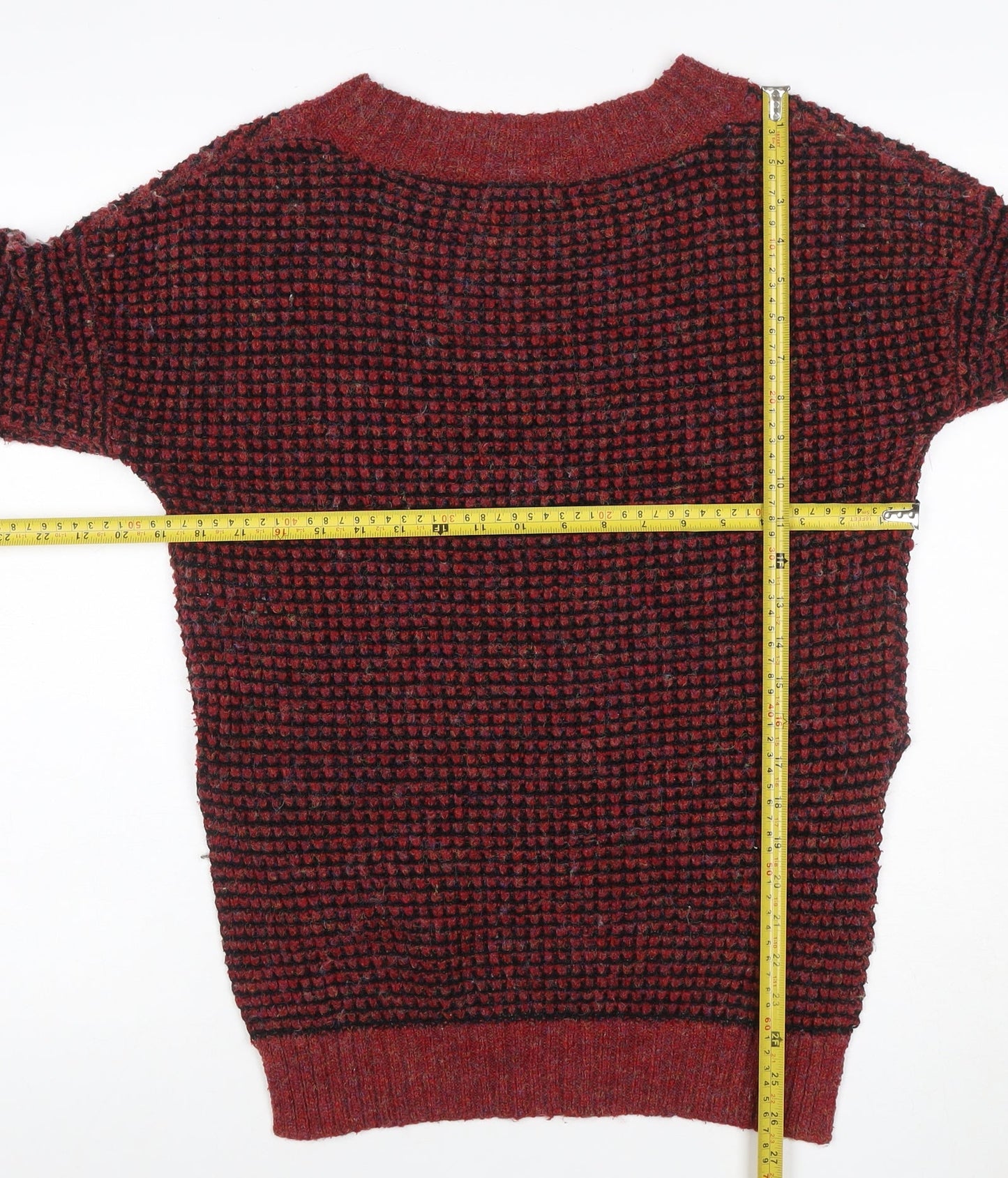 If It Were Me Women Red Black Waffle Knit Raglan Jumper Size S
