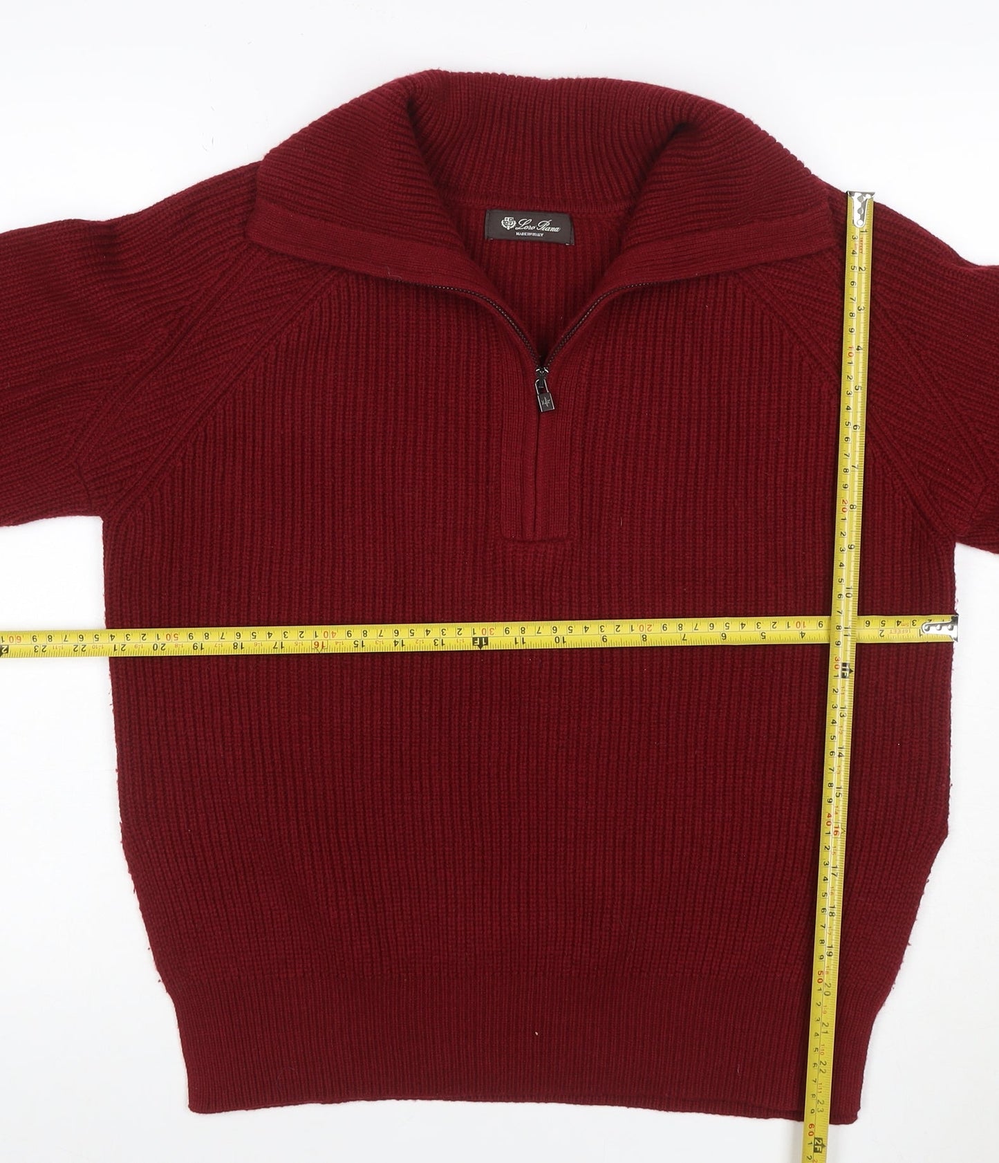 Loro Piana Women Red L Cashmere 1/4 Zip Roll Neck Rib Knit Jumper