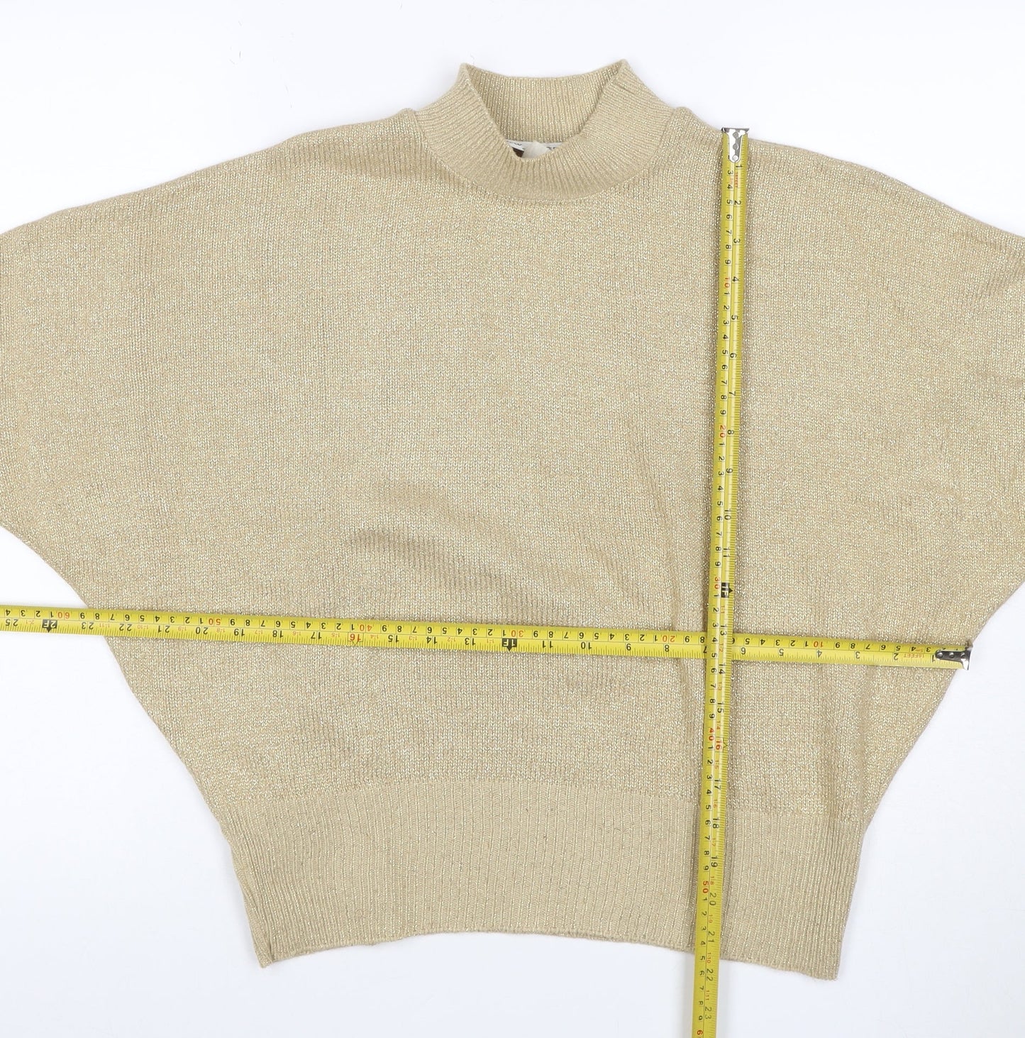 New Magram Collection Women's Gold Lurex Mock Neck Knit Jumper L