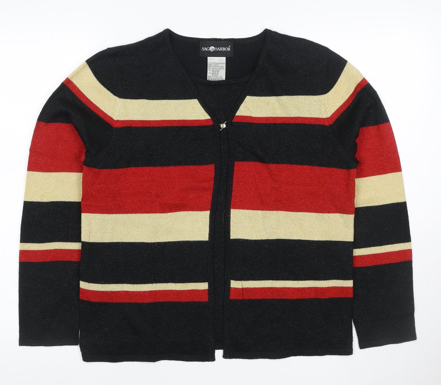 Sag Harbor Women Multicoloured UK 10 Striped Metallic Knit Cardigan