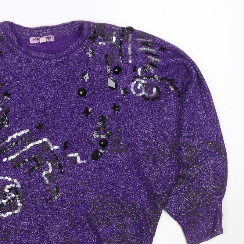 Orient Green Women’s Purple M Sequin Glitter 80s Star Knit Jumper