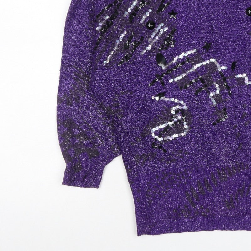 Orient Green Women’s Purple M Sequin Glitter 80s Star Knit Jumper