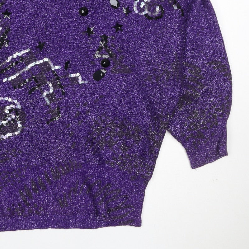 Orient Green Women’s Purple M Sequin Glitter 80s Star Knit Jumper