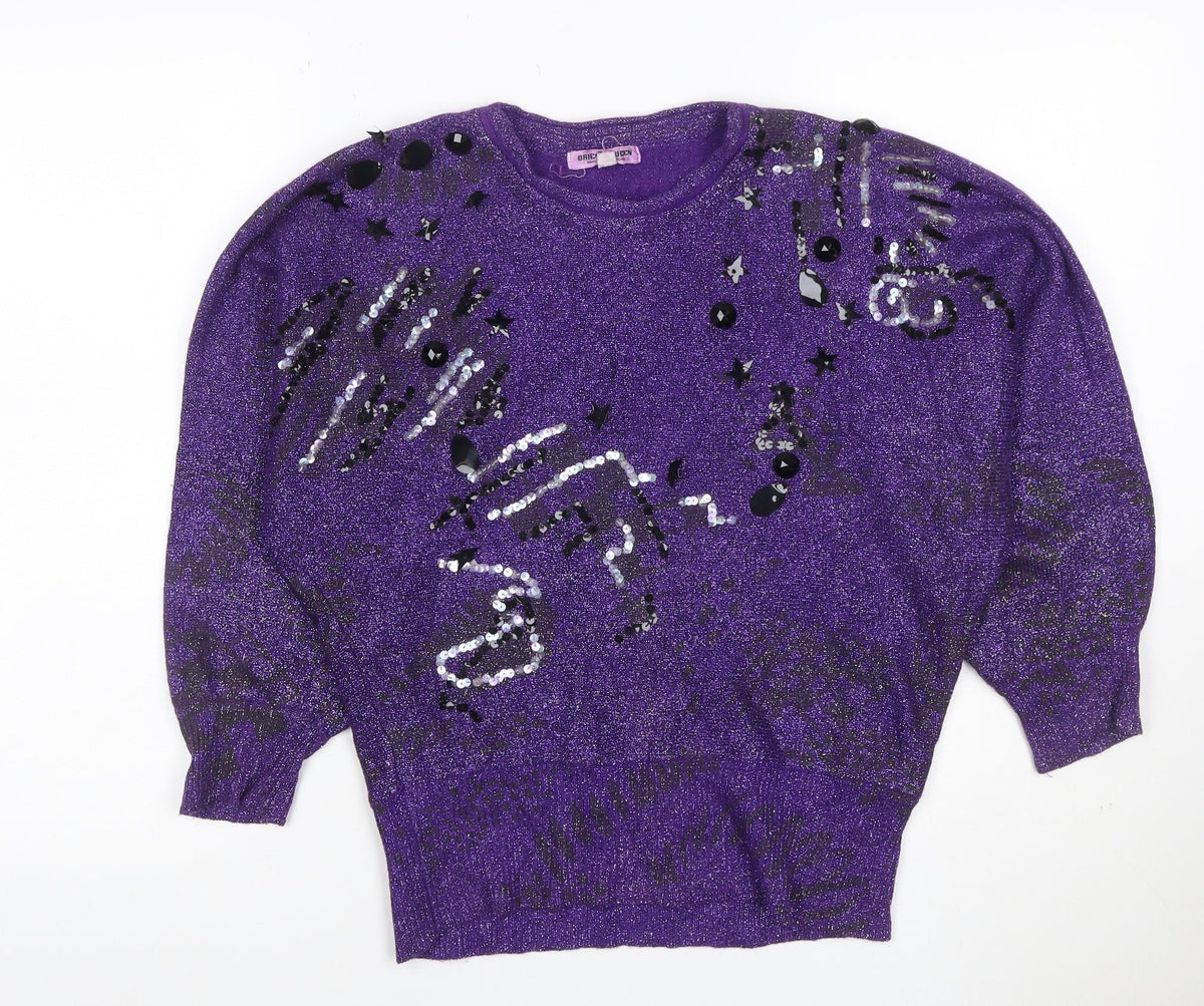 Orient Green Women’s Purple M Sequin Glitter 80s Star Knit Jumper