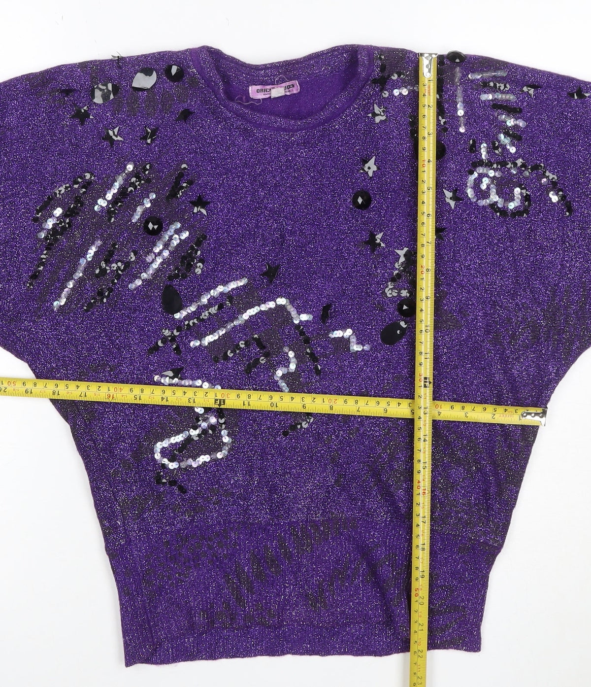 Orient Green Women’s Purple M Sequin Glitter 80s Star Knit Jumper